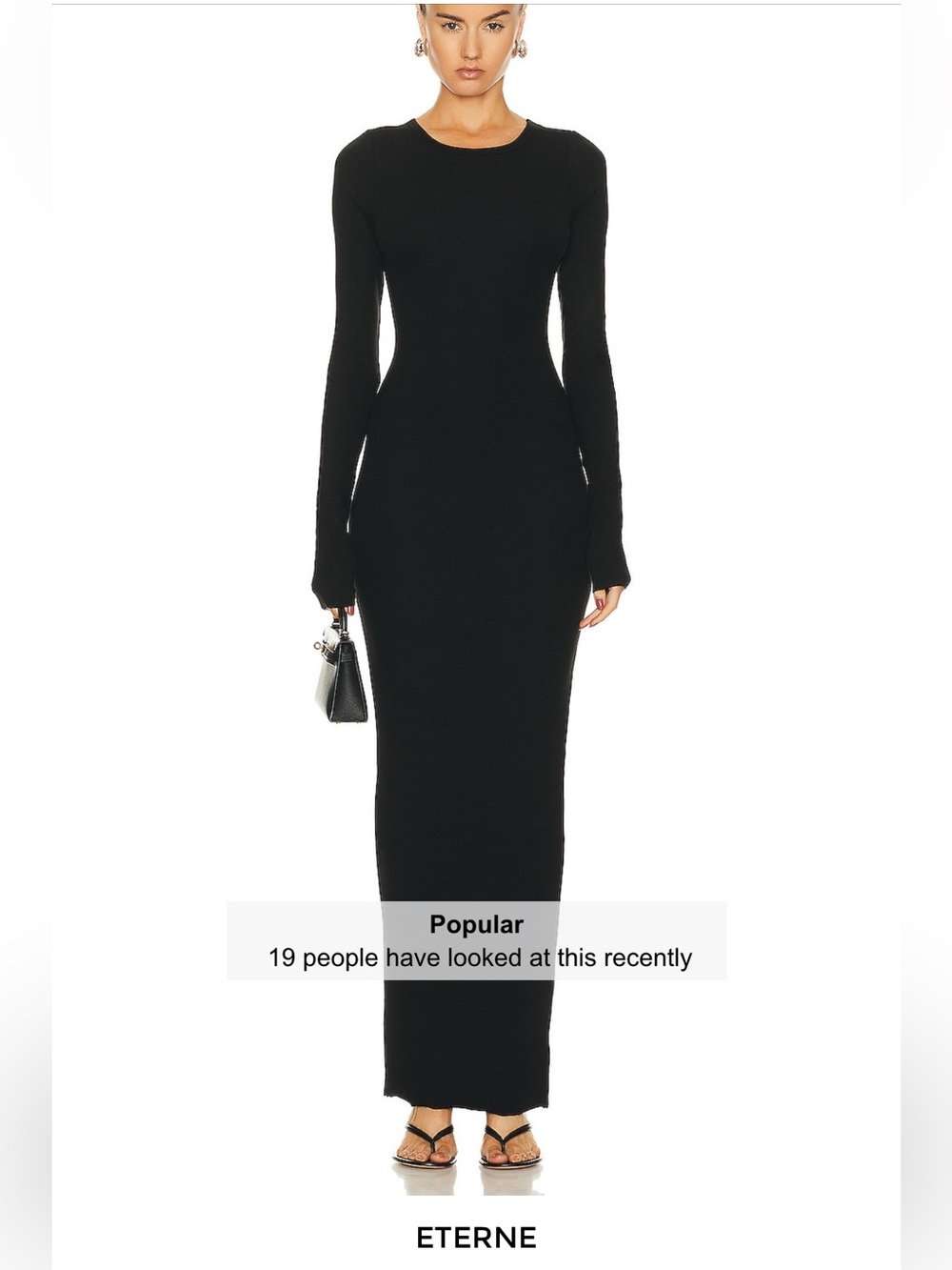 Eterne Black Long-Sleeve Ribbed Maxi Dress